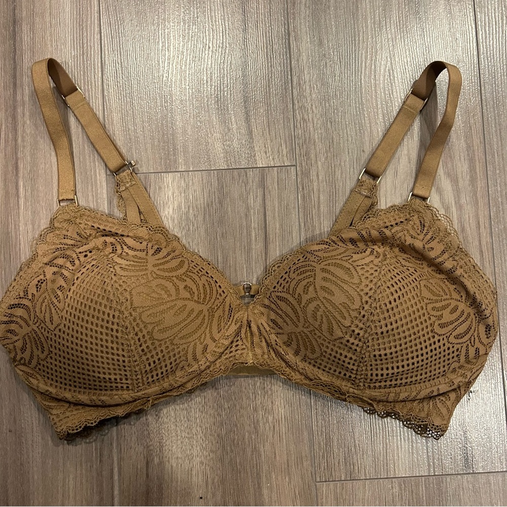 Aerie Wireless Lace Lightly Padded Bra Brown